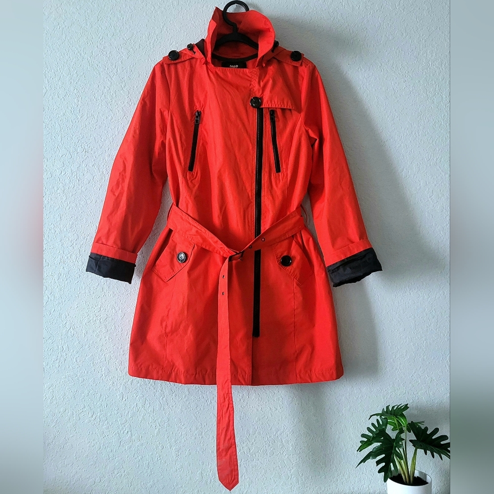 Miss Sixty Cinnabar With Black Accent Hooded Waterproof Jacket